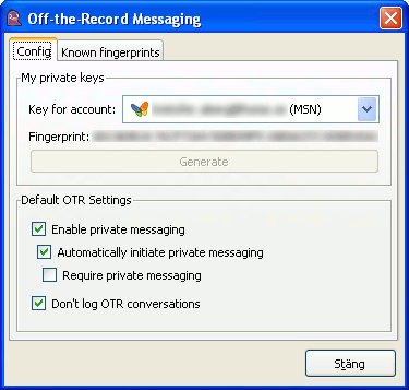 Pidgin OTR > Generate Key